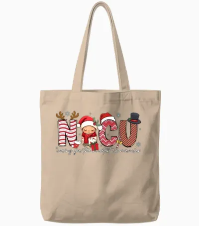Nicu Caring for Sweetest Lil Miracles Christmas Nurse Gift Tote Bags - Natural