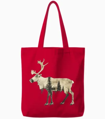 Tundra, Boreal Forests Caribou Tote Bags - Red