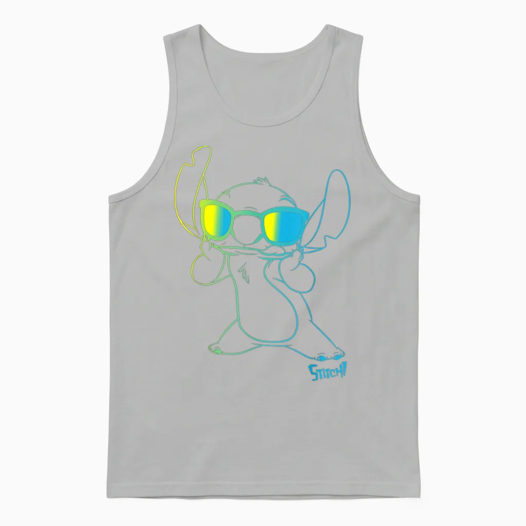 Disney Lilo & Stitch Cool Stitch Neon Outline Chest Portrait Unisex Tank Top in Ash