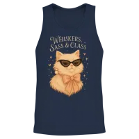 Whiskers, Sass & Class - Persian Cat Art Unisex Tank Top - Navy – 2
