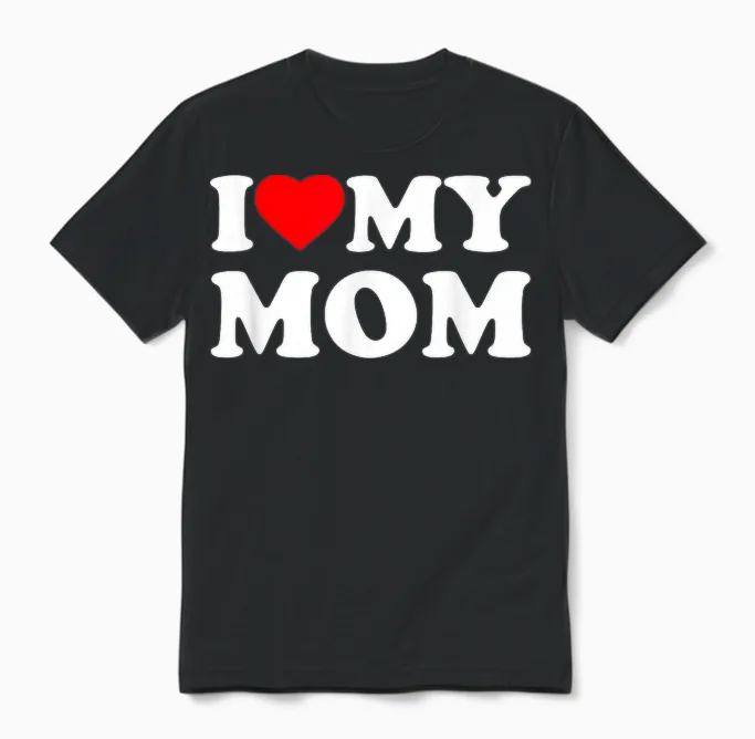 I Love My Mom Heart Family Grandma Unisex T-Shirt in Black