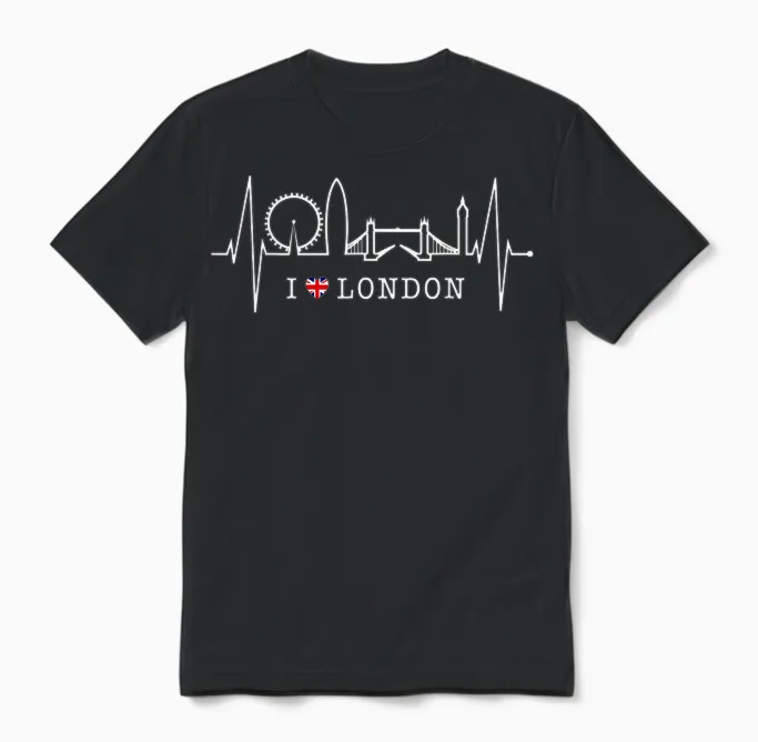London Skyline Herzschlag Uk Flagge Fans Herz I Love London Unisex T-Shirt in Black
