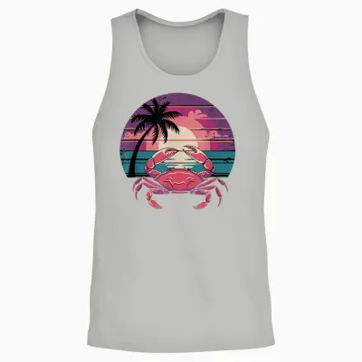 Retro Sunset Crustaceans Crab Fisherman Crab Unisex Tank Top - Ash