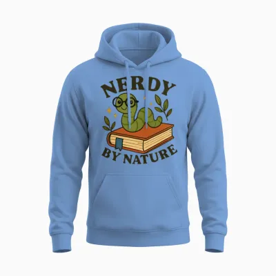 Nerdy by Nature – Funny Bookworm Unisex Hoodie - Carolina Blue