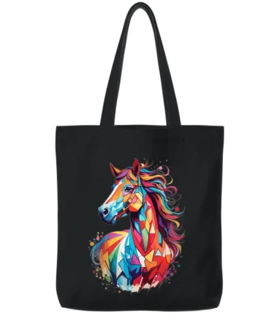 Sweet Horse Design - Colorful Horse Silhouette Tote Bags - Black