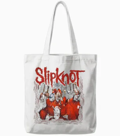 Slipknot Metal Band Photo Frame Music Fan T-Shirt, Black, S Tote Bags - White