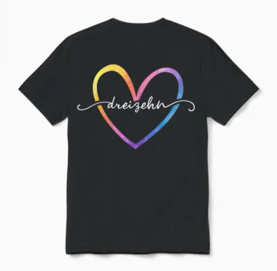 13th Birthday Cute Heart Girl 13 Years Old Teenager Unisex T-Shirt - Black