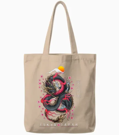 Japanese Aesthetic Dragon Tokyo Japan Manga Anime Asian 80’s Tote Bags - Natural