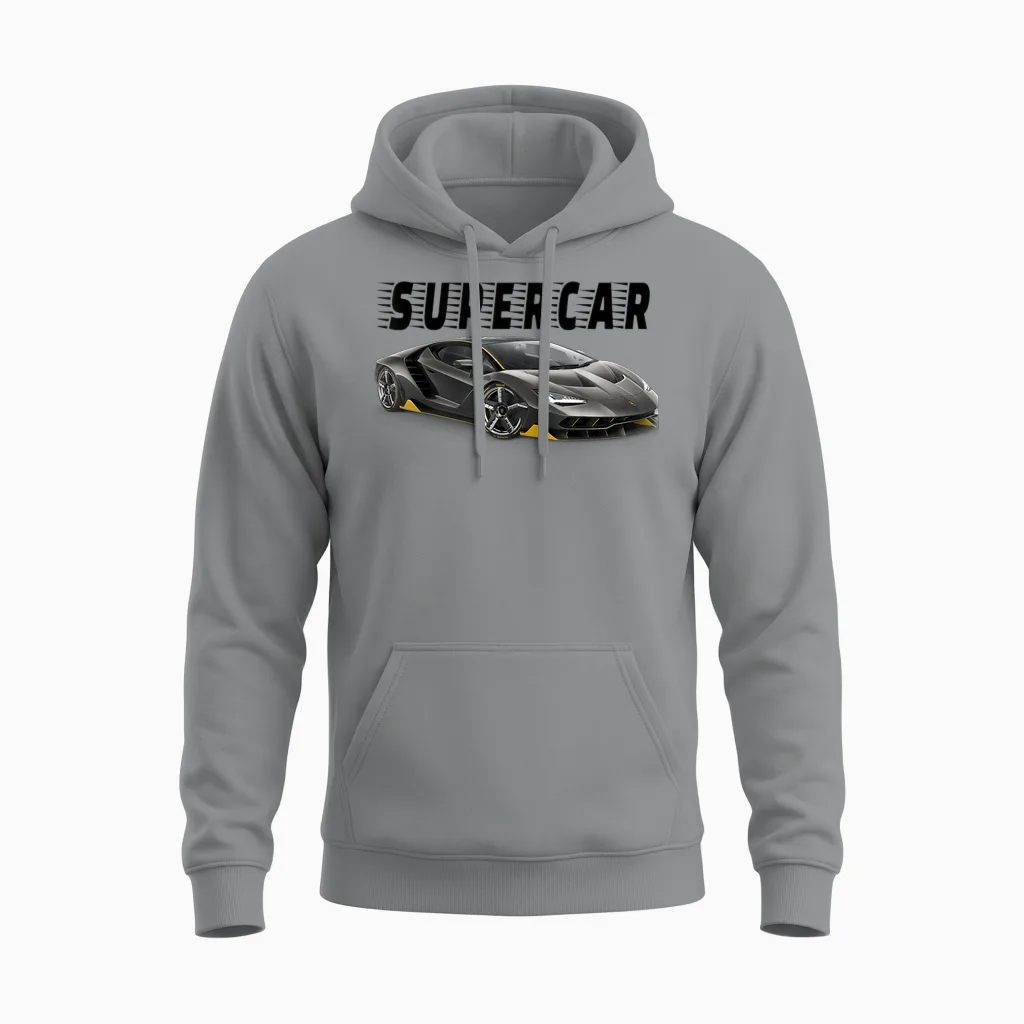 Super Italian Car T-Shirt, Blue Unisex Hoodie in Sport Grey