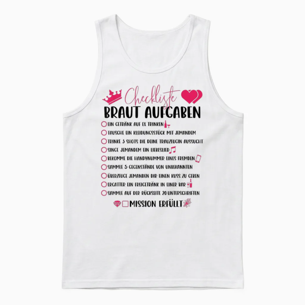 Checkliste Der Jga Braut Für Den Junggesellinnenabschied Unisex Tank Top in White