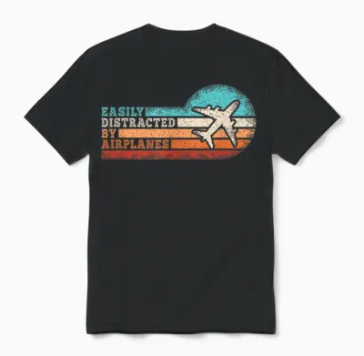 Easily Distracted by Airplanes Funny Pilot Aviation Men Unisex T-Shirt - Black
