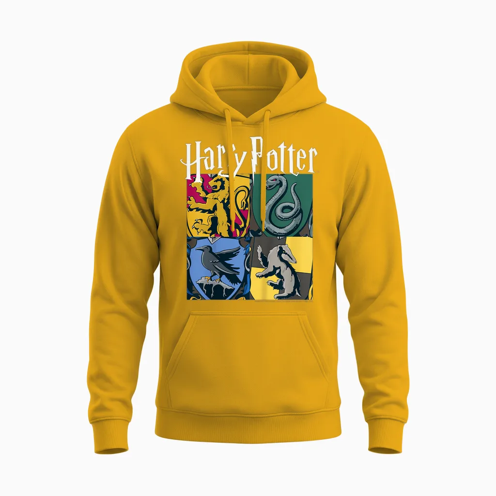 Kids Harry Potter House Crest Panels Unisex Hoodie in Gold