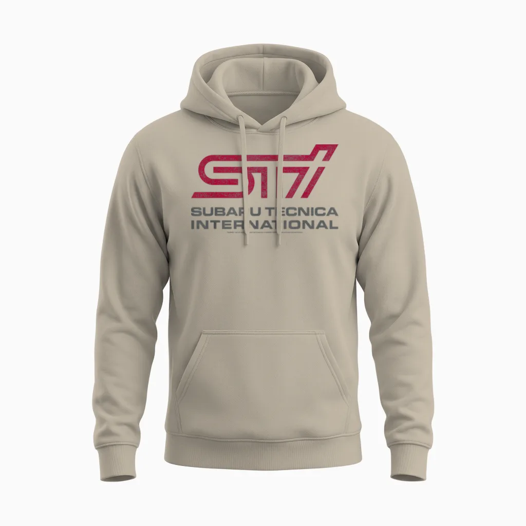 Subaru Tecnica International Sti Distressed Logo Car Brand Unisex Hoodie in Sand