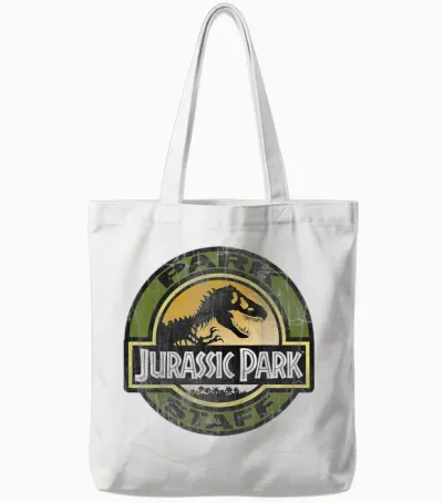 Jurassic Park Staff Retro Distressed Logo Graphic Tote Bags - White