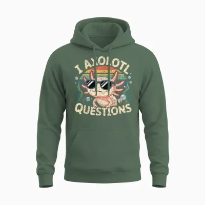I Axolotl Questions Adults Youth Kids Retro Axolotl Unisex Hoodie - Military Green