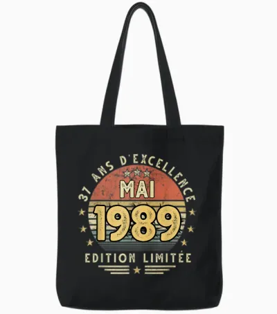 Mai 1989 Cadeau Anniversaire Mai 1989 37 Ans Homme Femme Tote Bags - Black