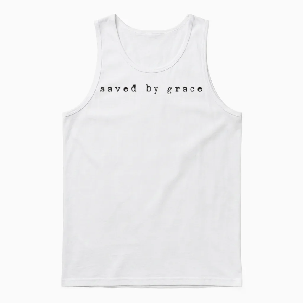 Vintage Schreibmaschine 'saved by Grace' Christlicher Glaube Design Unisex Tank Top in White