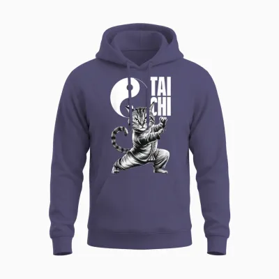 Kawaii-Katze Zeigt Tai Chi Kampfsport Yin & Yang Unisex Hoodie - Heather Sport Dark Navy