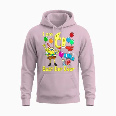 Mademark X Spongebob Squarepants - Spongebob I Am 6 Years Old Birthday Party Unisex Hoodie - Light Pink
