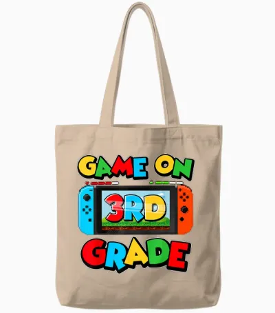 Game on 3rd Grade Back to School Video Gamer Third Grade Tote Bags - Natural