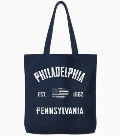 Philadelphia T-Shirt, Herren, Unisex-Erwachsene, Schwarz, S, Kurzarm, Klassisch, V-Ausschnitt Tote Bags - Navy
