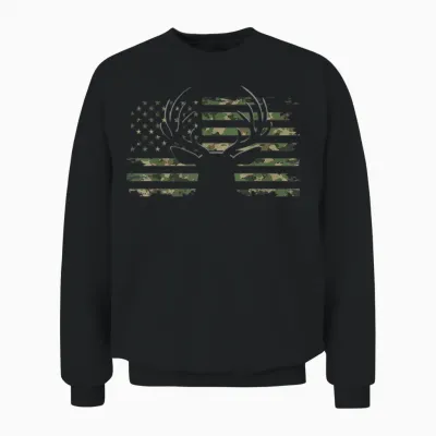 American Flag Camouflage Outdoor Antlers Deer T-Shirt Small Unisex Sweatshirt - Black