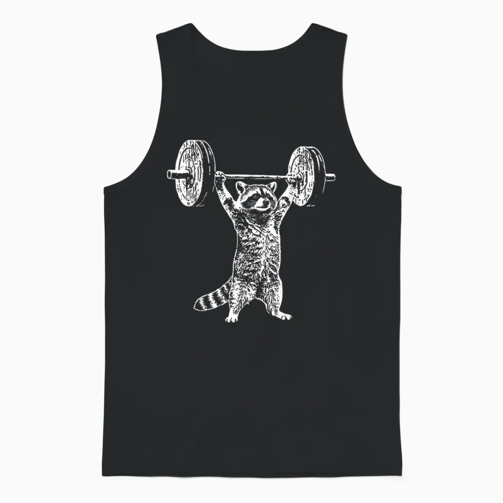 Vintage Retro Gewichtheben Gym Waschbär Kreuzheben Lustig Unisex Tank Top in Black