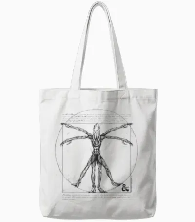 Dungeons & Dragons Mind Flayer Vitruvian Man Vintage Sketch Tote Bags - White