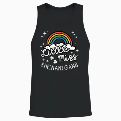 St Patricks Day Little Miss Shenanigans Rainbow Girls Unisex Tank Top - Black