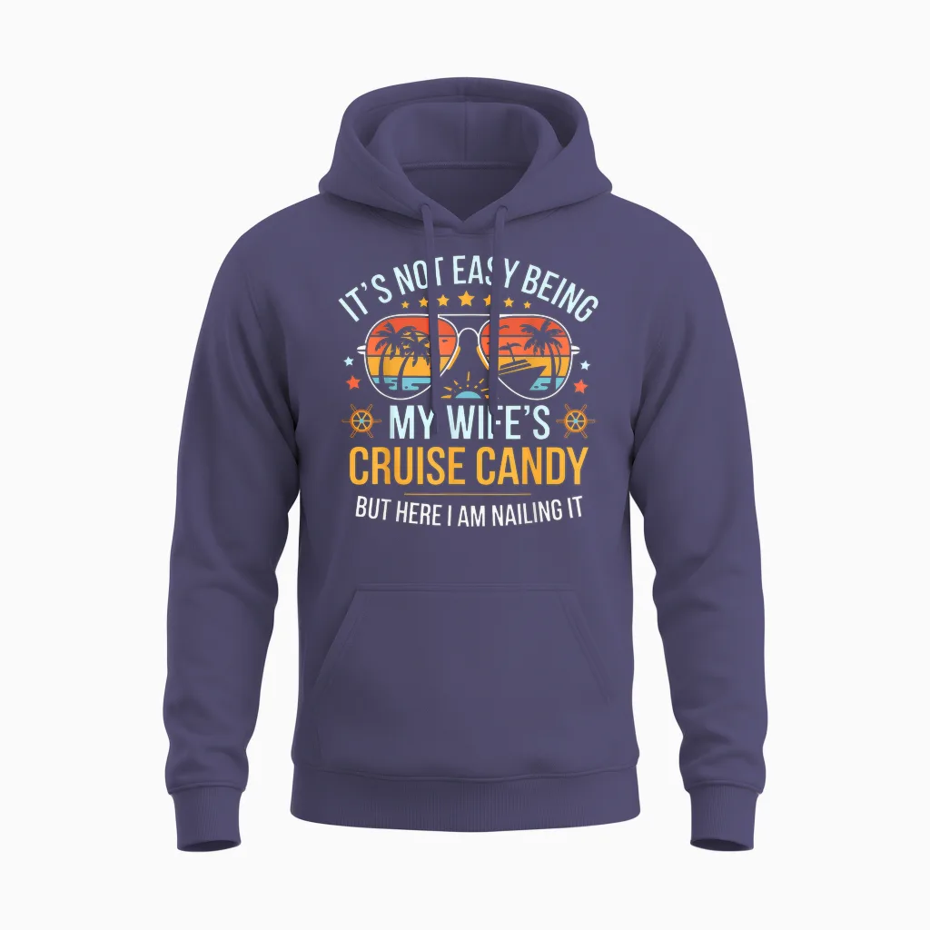 Matching Couples Cruise Candy Husband and Wife Cruise Unisex Hoodie in Heather Sport Dark Navy