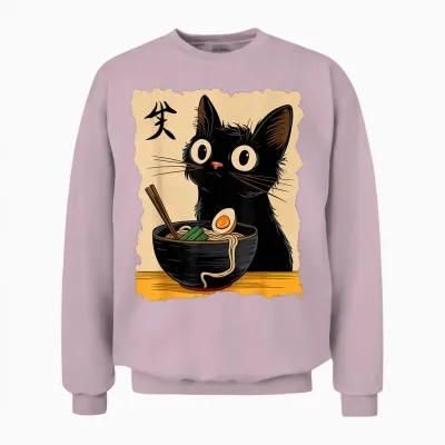 Black Cat Ramen Japanese Kawaii Anime Cat Ramen Unisex Sweatshirt - Light Pink