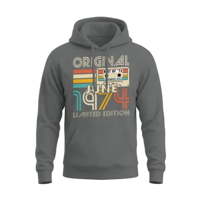 50th Birthday Vintage June 1974 Original 1974 Unisex Hoodie - Graphite Heather