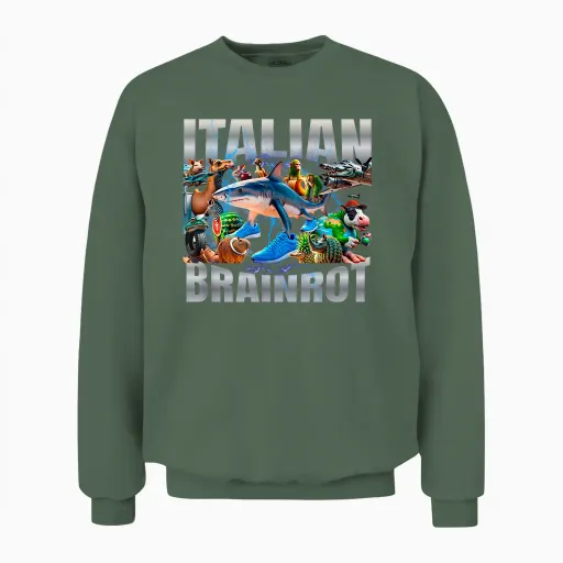 Tralalero Tralala Bootleg Brainrot Meme Italian Brainrot T-Shirt, Black, S Unisex Sweatshirt - Military Green