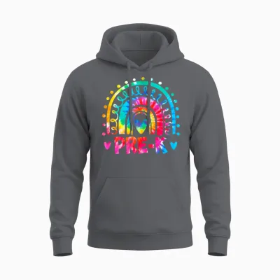 Tie Dye Prek Teacher Rainbow Preschool Back To Unisex Hoodie - Charcoal
