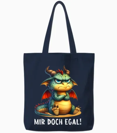 T-Shirt with German Text "mir Aber Egal Drachen" [german Language], Black, S Tote Bags - Navy