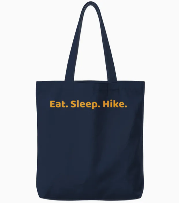 Eat Sleep Hike Hiking & Outdoors Gift Tote Bags in Navy