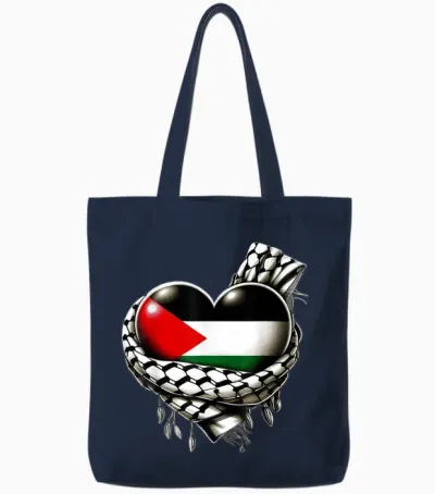 Palestinian Flag Heart Shaped Keffiyeh Palestine Tote Bags - Navy
