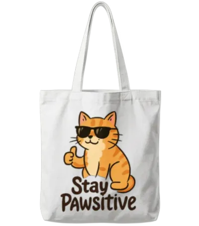 Stay Pawtive Cat with Sunglasses Tote Bags - White