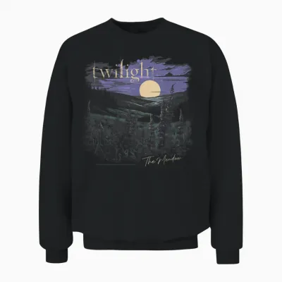 Twilight Saga the Meadow Flowers and Moon Souvenir Movie T-Shirt, Black, S Unisex Sweatshirt - Black