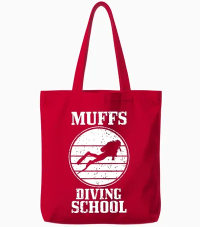 Mens Muffs Diving School Vintage Funny Scuba Diver Tote Bags - Red