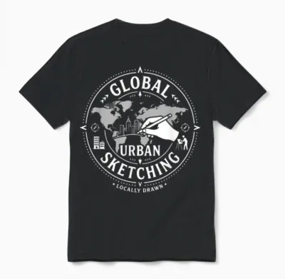 Urban Sketching Artiste Global Ville Drawing Unisex T-Shirt - Black