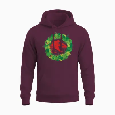 Jurassic World Christmas Design T-Rex with Wreath Unisex Hoodie - Maroon