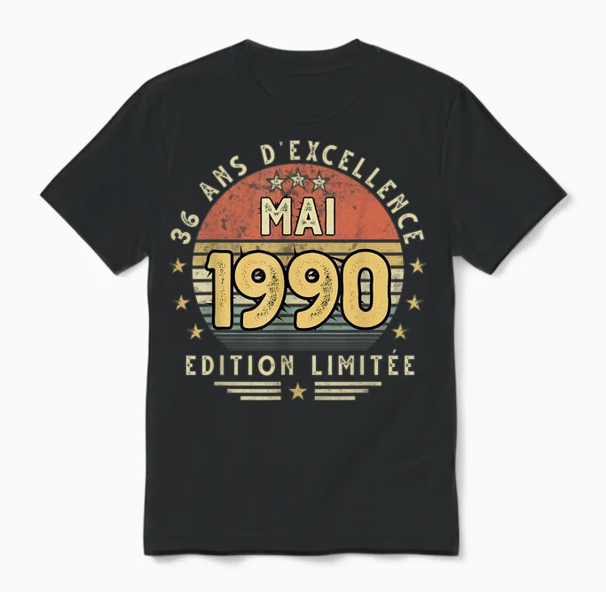 Mai 1990 Cadeau Anniversaire Mai 1990 36 Ans Homme Femme Unisex T-Shirt in Black