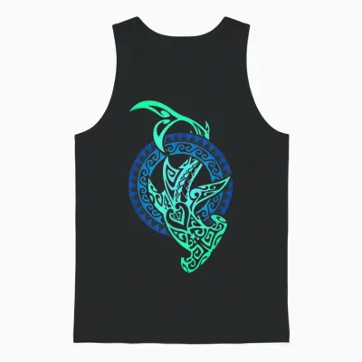 Shark Tribal Hawaiian Sun Polynesian Hawaiian Maori Cool Unisex Tank Top - Black