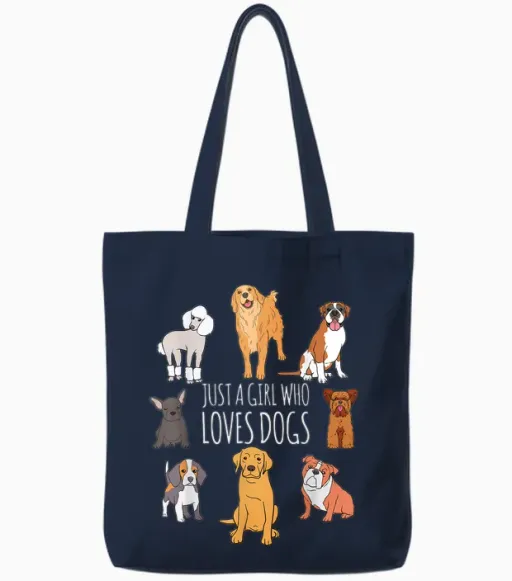 Fun Dog Puppy Lover Themed | Cute Just a Girl Who Loves Dogs Tote Bags - Navy