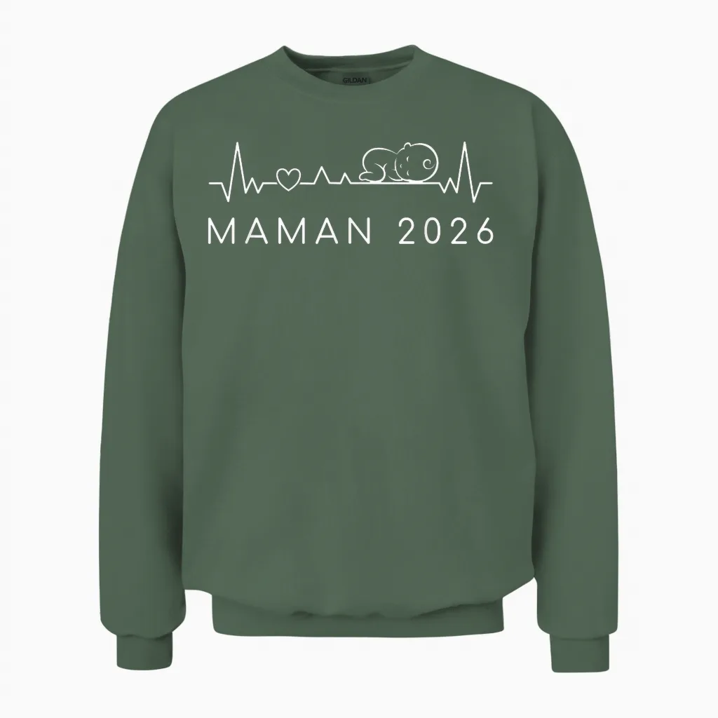 Mom-To-Be 2026 Heartbeat Pregnancy Announcement Unisex Sweatshirt in Military Green