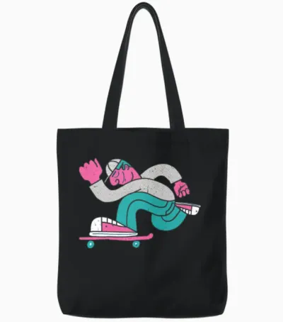 Retro Skate Skateboard Skateboarding Tote Bags - Black
