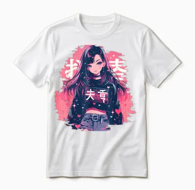 Anime Waifu Cute Manga Cat Girl Cute Retro Japanese T-Shirt, Black, S Unisex T-Shirt - White
