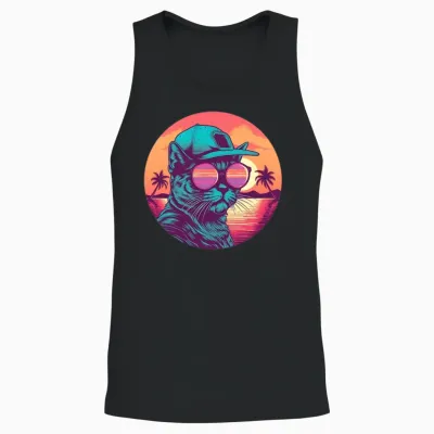 Retro Cat Lovers Vintage Unisex Tank Top - Black