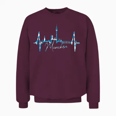 T-Shirt with German Text "münchen I Love Munich" Skyline Heartbeat, Black Unisex Sweatshirt - Maroon